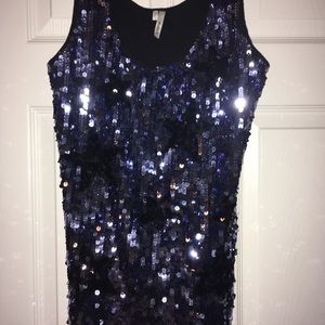 Sequined blue top with black stars